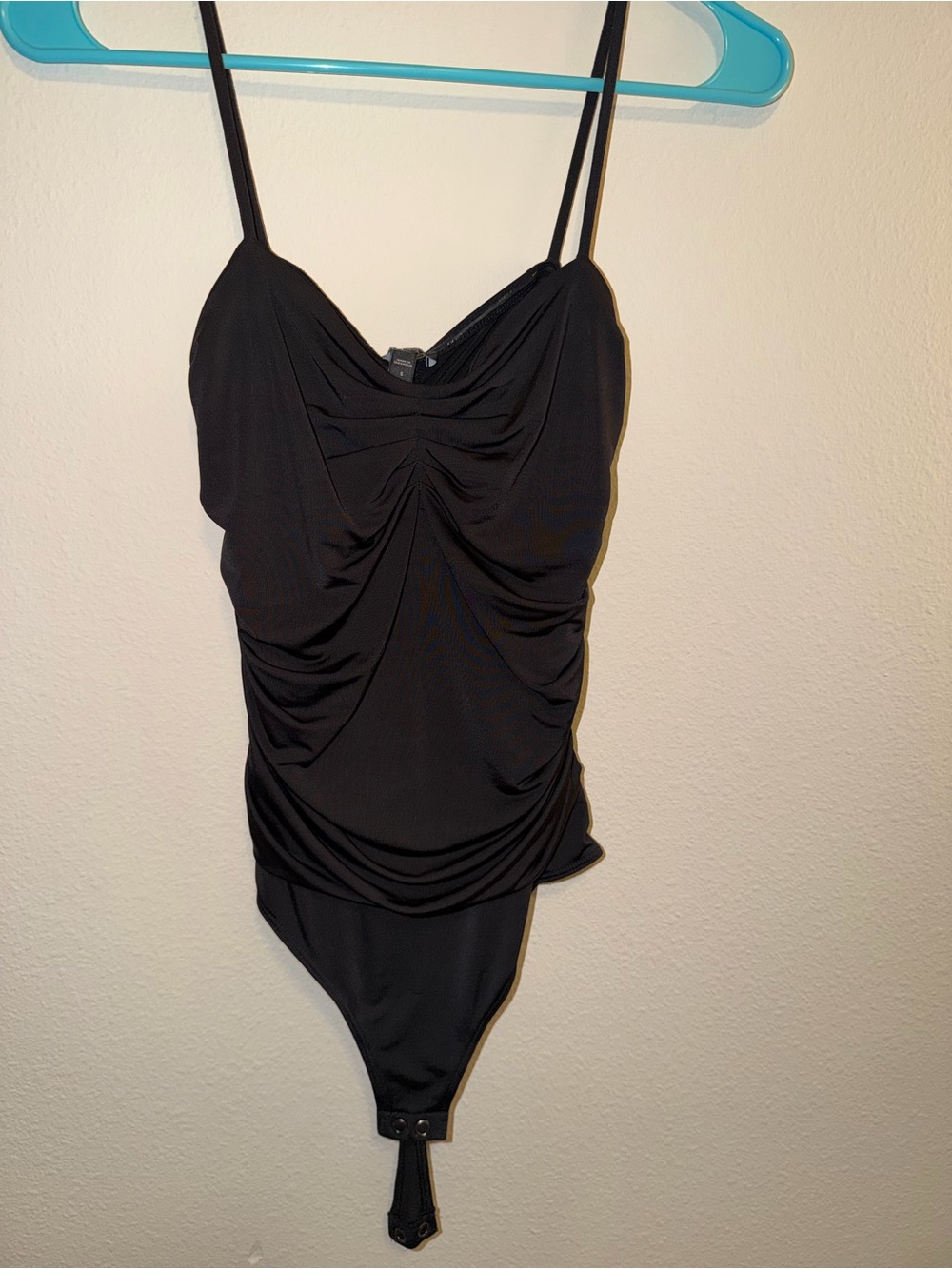 Express Black Ruched Spaghetti-Strap Bodysuit